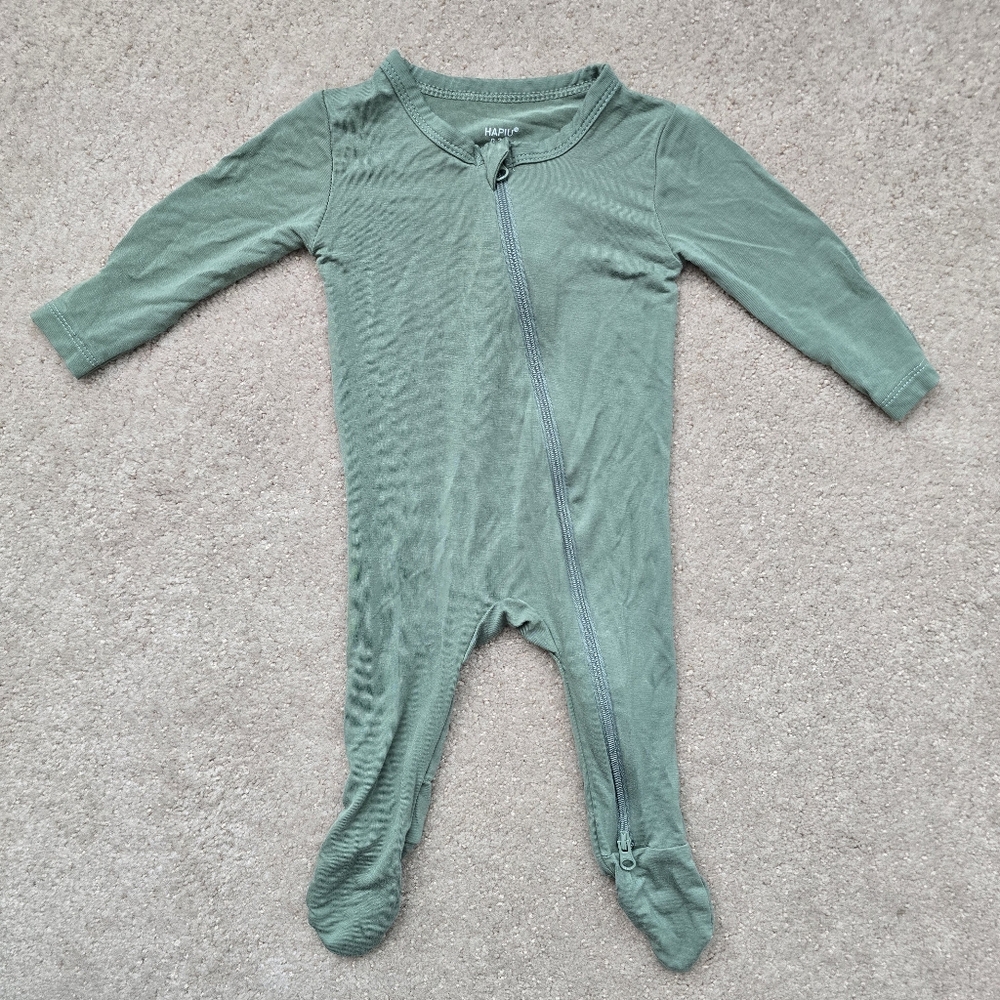 Hapiu Army Green Dual Zip Bamboo Footie-0-3Mos
